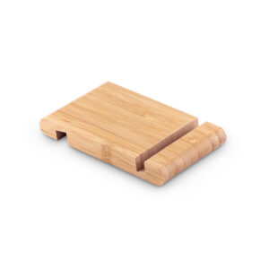HABER. Suporte para celular com duas canaletas de tamanhos diferentes, em bambu