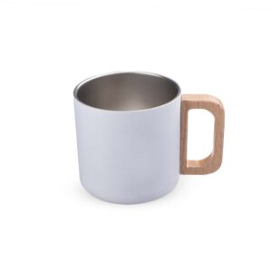 Caneca térmica com alça em madeira
