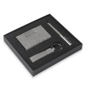 Kit Escritório Porta Cartão, Chaveiro e Caneta Metálica
