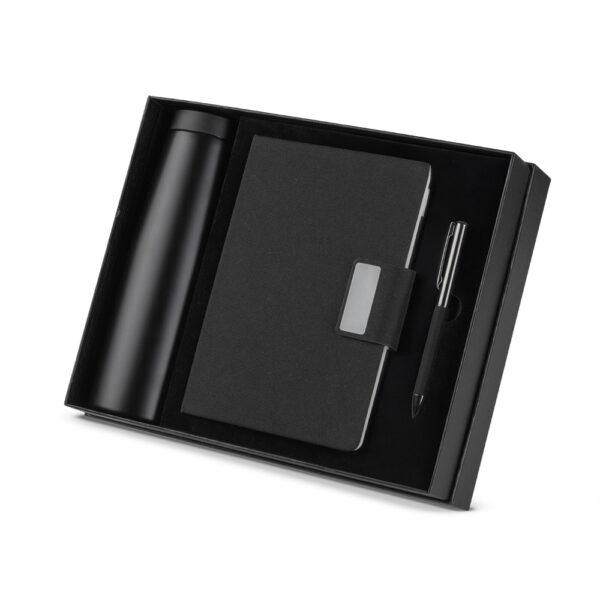 Kit escritório Caderno, Garrafa e Caneta Metalica