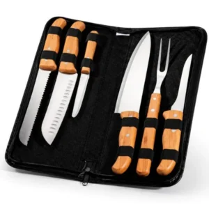 CONJ. DE FACAS BAMBU / MADEIRA / INOX COM ESTOJO FRANKFURT - 7 PÇS