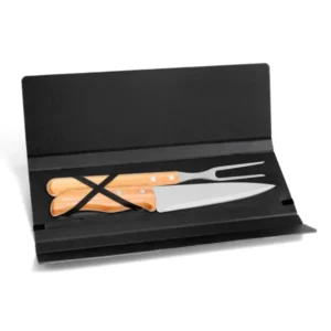 CONJ. DE GARFO E FACA INOX / MADEIRA / BAMBU COM ESTOJO PRETO - 3 PÇS