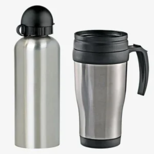CONJ. DE SQUEEZE E CANECA EM AÇO INOX  600/410 ML- 2 PÇS