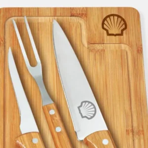 CONJ. PARA CHURRASCO EM BAMBU / MADEIRA / INOX DALLAS - 4 PÇS