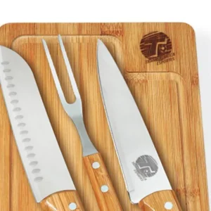 CONJ. PARA CHURRASCO EM BAMBU /MADEIRA / INOX DALLAS - 4 PÇS