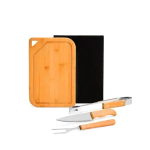 CONJ. PARA CHURRASCO EM BAMBU / INOX / MADEIRA - 4 PÇS