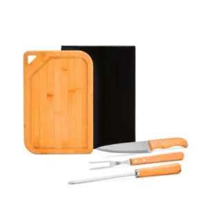 CONJ. PARA CHURRASCO EM BAMBU / INOX / MADEIRA - 4 PÇS