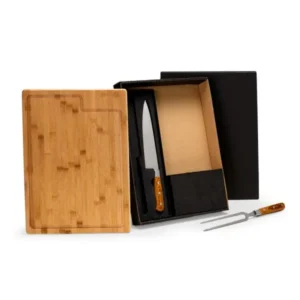 CONJ. PARA CHURRASCO PREMIUM EM BAMBU / MADEIRA / INOX - 3 PÇS