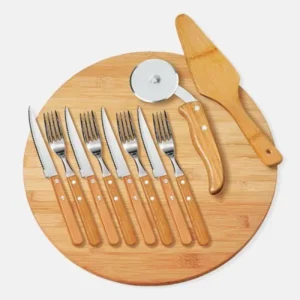 CONJ. PARA PIZZA EM BAMBU/MADEIRA/INOX 35 CM - 11 PÇS