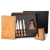 CONJUNTO PARA COZINHA COM CEPO EM BAMBU / MADEIRA / INOX – 6 PÇS