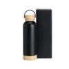 GARRAFA PAREDE DUPLA COM DETALHES EM BAMBU – PRETA – 500 ML