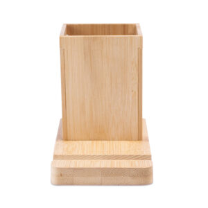 ERWIN. Conjunto de secretária com suporte para celular e copo, em bambu