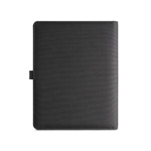 ELEVATE A5 FOLDER. Pasta A5 em 300D poliéster 100% reciclado com carregador por indução embutido (5'000 mAh) e bloco com páginas pautadas