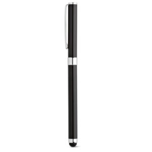 TOUCH. Caneta roller em metal com corpo brilhante e escrita em preto