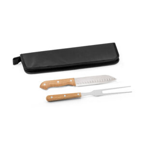 LOVAGE. Kit churrasco com estojo em 210D com 2 utensílios em aço inox e cabos em madeira