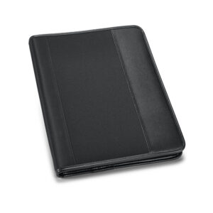 CHRISTIE. Pasta A4 em c. sintético e microfibra, com 4 argolas e bloco de páginas pautadas