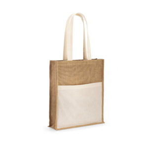 BRAGA. Sacola em 100% juta (240 g/m²) e bolso em 100% algodão (140 g/m²)