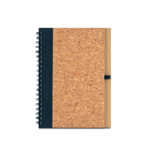 VICENTE. Caderno B6 de capa dura em cortiça e PET 100% reciclado, com páginas lisas recicladas