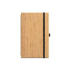 BUARQUE A5. Caderno A5 de capa e contracapa em placa de bambu e lombada em PET 100% reciclado, com páginas pautadas recicladas
