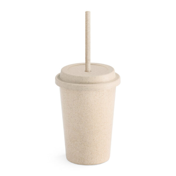 VALLEY. Copo de viagem em fibra de bambu (60%) e PP (40%) com tampa e canudo (450 mL)
