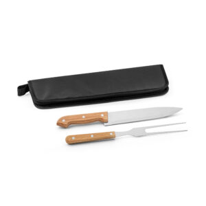 CUBAT. Kit churrasco em estojo de 210D com 2 utensílios em aço inox e madeira Seringueira