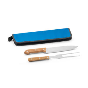 CUBAT. Kit churrasco em estojo de 210D com 2 utensílios em aço inox e madeira Seringueira