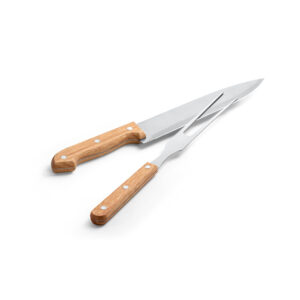 ALIOLI. Kit churrasco em caixa kraft com 2 utensílios em aço inox e bambu
