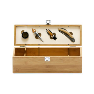 SYRAH. Conjunto para vinho em bambu, inox e ABS