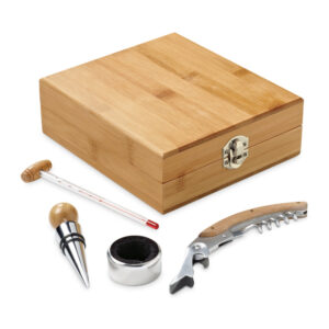 CABERNET. Conjunto para vinho em bambu, inox, vidro e ABS