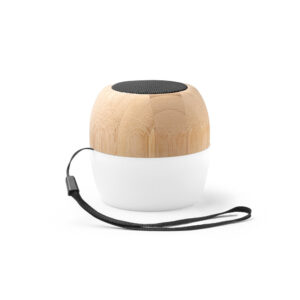 KALAM. Caixa de som portátil com microfone e autonomia de 2h (300 mAh), em bambu e PP