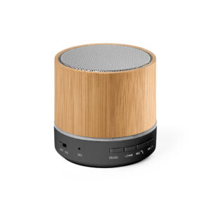 RE-GLASHOW. Caixa de som portátil com microfone e autonomia de 4h30 (400 mAH), em bambu e ABS 100% reciclado