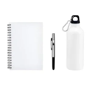 KIT COM SQUEEZE, CANETA E CADERNO - BRANCO - 3 PÇS