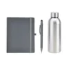 KIT GARRAFA, CADERNO E CANETA – CINZA/PRATA – 3 PÇS