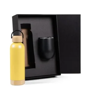 KIT GARRAFA E COPO TÉRMICO - AMARELO/PRETO - 2 PÇS