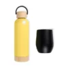 KIT GARRAFA E COPO TÉRMICO – AMARELO/PRETO – 2 PÇS