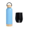 KIT GARRAFA E COPO TÉRMICO – AZUL/PRETO – 2 PÇS