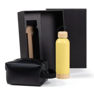 KIT GARRAFA E NECESSAIRE - AMARELO/PRETO - 2 PÇS