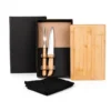 KIT PARA CHURRASCO EM BAMBU / MADEIRA / INOX COM AVENTAL – 4 PÇS