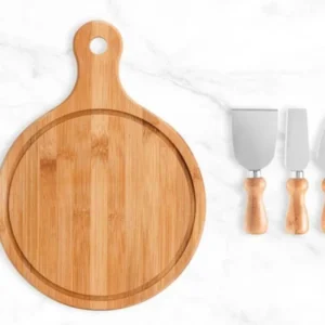KIT PARA QUEIJO EM BAMBU / MADEIRA / INOX - 5 PÇS