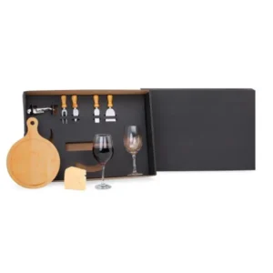 KIT QUEIJO E VINHO COM TÁBUA REDONDA - 8 PÇS