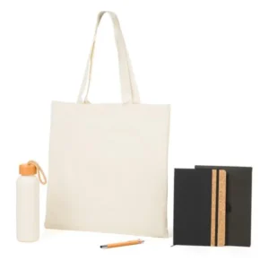 KIT SACOLA, GARRAFA, CADERNO E CANETA - 4 PÇS
