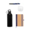 KIT SQUEEZE, FONE, CADERNO E CANETA – AZUL – 4 PÇS