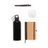 KIT SQUEEZE, FONE, CADERNO E CANETA – PRETO – 4 PÇS