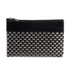 NECESSAIRE EM PVC E MATERIAL SINTÉTICO – PRETO / XADREZ BEGE – 19X14 CM