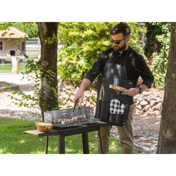 CHAMP. Kit churrasco com 3 utensílios em aço inox e madeira de Seringueira e luva