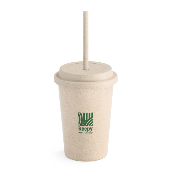 VALLEY. Copo de viagem em fibra de bambu (60%) e PP (40%) com tampa e canudo (450 mL)