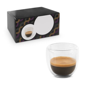 EXPRESSO. Conjunto de café em vidro borossilicato, com 2 copos de parede dupla isolada a ar (75 mL)