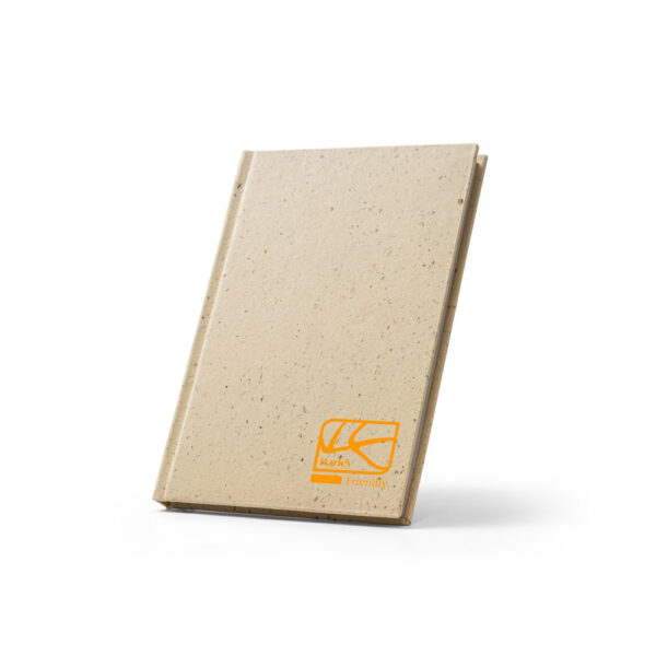 BARLEYPAD. Caderno A5 com resíduos da cevada (25%) e trapos de algodão reciclado (75%), com páginas pautadas recicladas