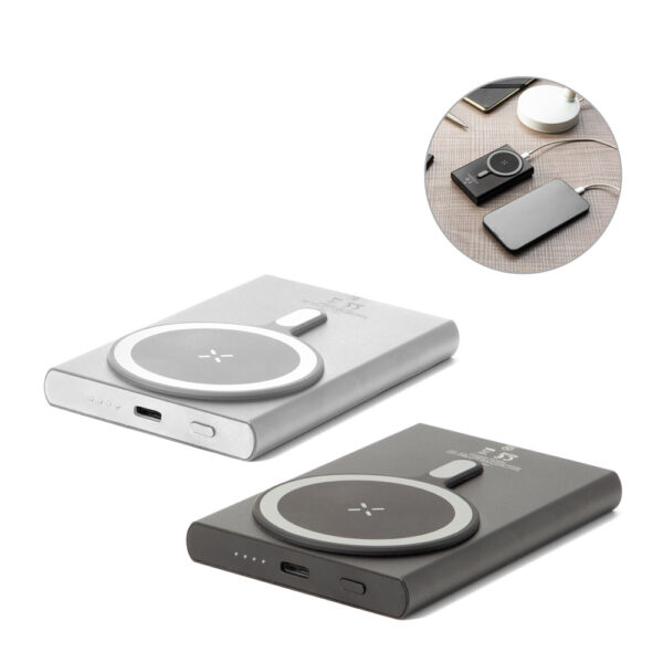 WRIGHT 5. Bateria portátil magnética com carregamento super-rápido em alumínio reciclado e ABS reciclado (5’000 mAh)