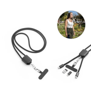 ZEWAIL. Cordão lanyard com suporte para celular incluso, cabo USB-C e diversos adaptadores em ABS reciclado e TPE reciclado